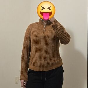 No Boundaries Half-Zip Sweater in Caramel Brown